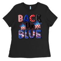 Black Back the blue 4th of july Ladies Tee - CowGirlArtShop