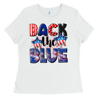 White Back the blue 4th of july Ladies Tee - CowGirlArtShop