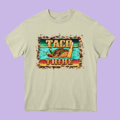 Taco Tribe Western Background Heavy Core Tee Designed By Barkaloodesign