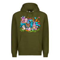 Army Green Easter gnomies with truck Easter Day Premium Hoodie - HowdyJamesFarm