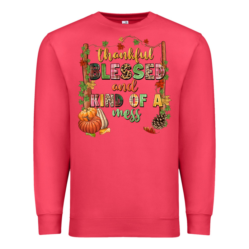 Thankful Blessed And Kind Of A Mess Premium Sweatshirt by NancyCooperArtShop | Teevron