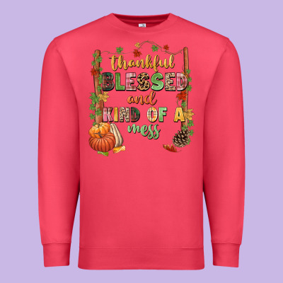 Thankful Blessed And Kind Of A Mess Premium Sweatshirt Designed By Nancycooperartshop