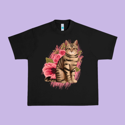 Floral Cat Urban Heavy Tee Designed By Jasminsmagicworld