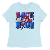 Baby Blue Back the blue with lightning bolt 4th of july Ladies Tee - CowGirlArtShop