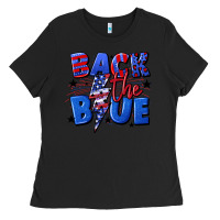 Black Back the blue with lightning bolt 4th of july Ladies Tee - CowGirlArtShop