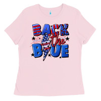 Bubblegum Pink Back the blue with lightning bolt 4th of july Ladies Tee - CowGirlArtShop