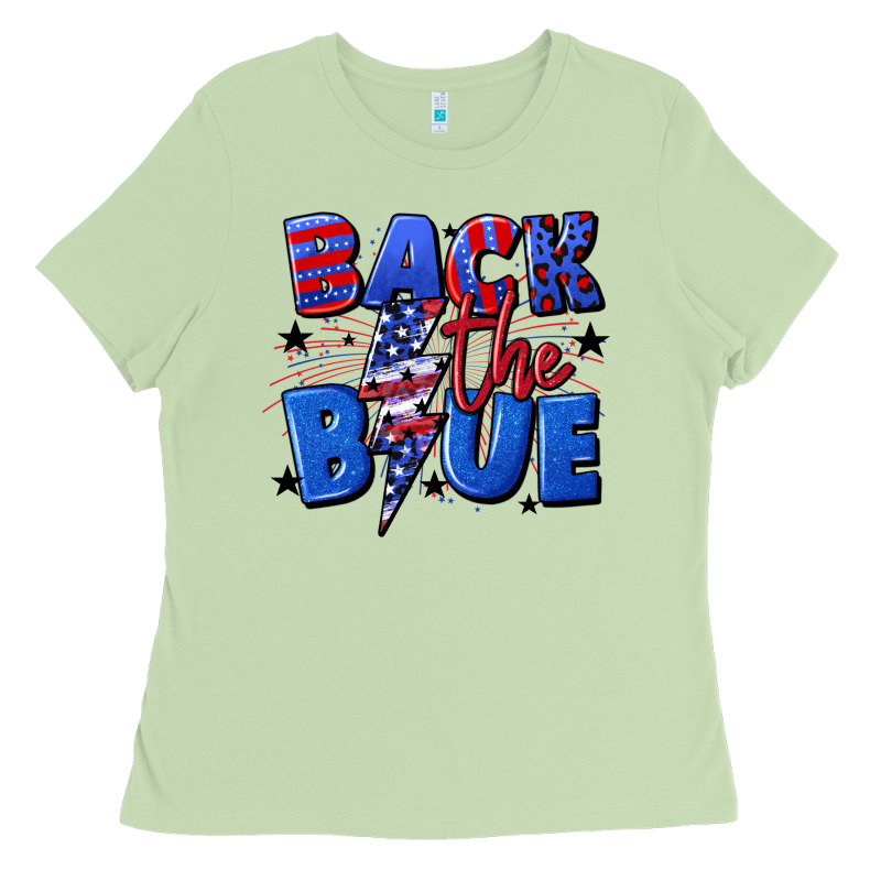 Back The Blue With Lightning Bolt 4th Of July Ladies Tee by CowGirlArtShop | Teevron