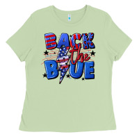 Matcha Back the blue with lightning bolt 4th of july Ladies Tee - CowGirlArtShop