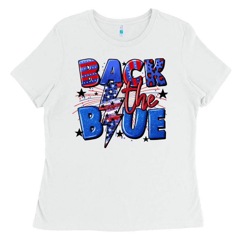 Back The Blue With Lightning Bolt 4th Of July Ladies Tee by CowGirlArtShop | Teevron