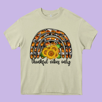 Thankful Vibes Only Heavy Core Tee Designed By Cowhidedigitalart