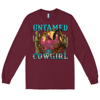 Burgundy untamed cowgirl Long Sleeve Tee - NancyCooperArtShop