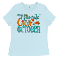 Baby Blue my favorite color is october Ladies Tee - HRA Design Shop