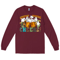 Burgundy western cheers with ghosts Long Sleeve Tee - NancyCooperArtShop