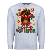 Heather Grey santas favorite school bus driver afro messy bun Premium Sweatshirt - texasbilliewilder