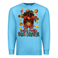 Santas Favorite School Bus Driver Afro Messy Bun Premium Sweatshirt | Teevron