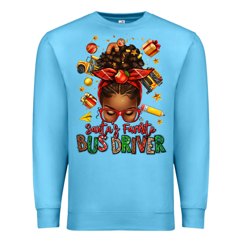 Santas Favorite School Bus Driver Afro Messy Bun Premium Sweatshirt by texasbilliewilder | Teevron