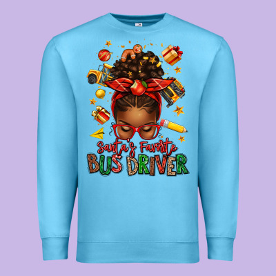 Santas Favorite School Bus Driver Afro Messy Bun Premium Sweatshirt Designed By Texasbilliewilder