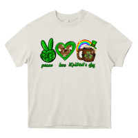 Cream Peace love luck St. Patrick's Day Heavy Core Tee - Neo Western