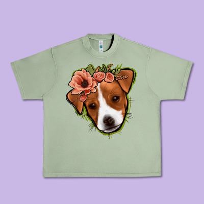 Jack Russel Floral Urban Heavy Tee Designed By Jasminsmagicworld