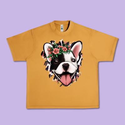French Bulldog Floral Urban Heavy Tee Designed By Jasminsmagicworld