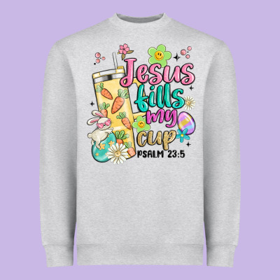 Easter Jesus Fills My Cup Heavyweight Sweatshirt Designed By Maliassmallbusiness