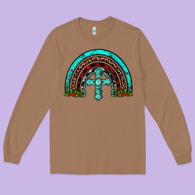 Cross Christmas Rainbow Long Sleeve Tee Designed By Jahusdesignshop