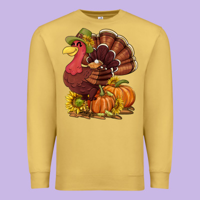 Thanksgiving Turkey With Pumpkin And Sunflower Premium Sweatshirt Designed By Nancycooperartshop