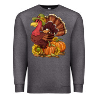 Charcoal Heather Thanksgiving turkey with pumpkin and sunflower Premium Sweatshirt - NancyCooperArtShop