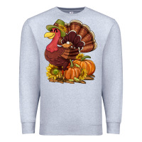 Heather Grey Thanksgiving turkey with pumpkin and sunflower Premium Sweatshirt - NancyCooperArtShop