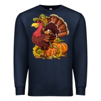 Navy Thanksgiving turkey with pumpkin and sunflower Premium Sweatshirt - NancyCooperArtShop