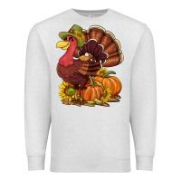 Oatmeal Heather Thanksgiving turkey with pumpkin and sunflower Premium Sweatshirt - NancyCooperArtShop