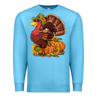 Ocean Blue Thanksgiving turkey with pumpkin and sunflower Premium Sweatshirt - NancyCooperArtShop