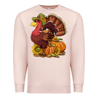 Pale Pink Thanksgiving turkey with pumpkin and sunflower Premium Sweatshirt - NancyCooperArtShop