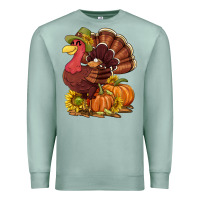 Seafoam Thanksgiving turkey with pumpkin and sunflower Premium Sweatshirt - NancyCooperArtShop
