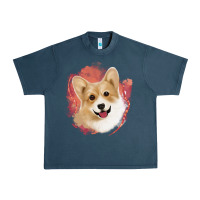 Midnight Navy corgi peach watercolor background Urban Heavy Tee - Jasminsmagicworld