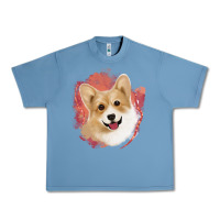 Pebble Blue corgi peach watercolor background Urban Heavy Tee - Jasminsmagicworld