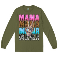 Army Green mama skeleton peace leopard pattern Long Sleeve Tee - NancyCooperArtShop