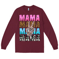 Burgundy mama skeleton peace leopard pattern Long Sleeve Tee - NancyCooperArtShop
