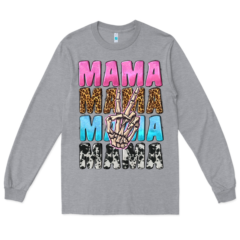 Mama Skeleton Peace Leopard Pattern Long Sleeve Tee by NancyCooperArtShop | Teevron