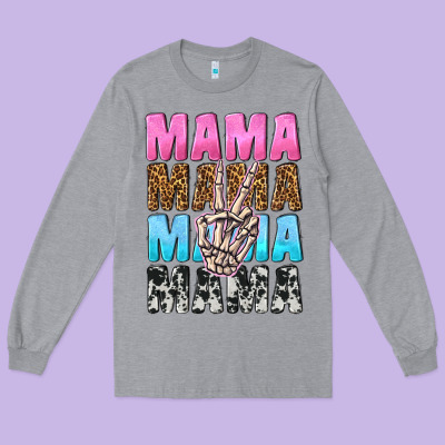 Mama Skeleton Peace Leopard Pattern Long Sleeve Tee Designed By Nancycooperartshop