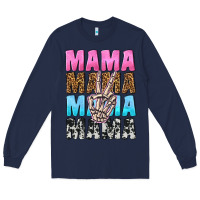 Navy mama skeleton peace leopard pattern Long Sleeve Tee - NancyCooperArtShop