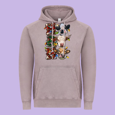 Ho Ho Ho Cows Vintage Hoodie Designed By Ranaportraitstore