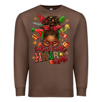 Chestnut santas favorite hair stylist afro messy bun Premium Sweatshirt - texasbilliewilder