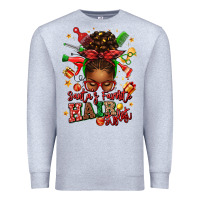 Heather Grey santas favorite hair stylist afro messy bun Premium Sweatshirt - texasbilliewilder