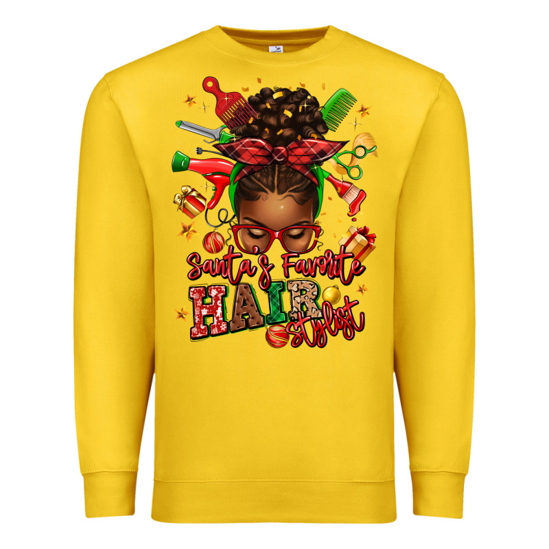 Santas Favorite Hair Stylist Afro Messy Bun Premium Sweatshirt by texasbilliewilder | Teevron