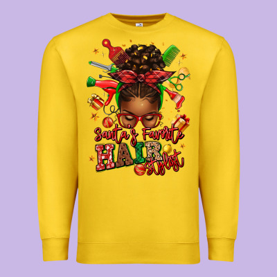 Santas Favorite Hair Stylist Afro Messy Bun Premium Sweatshirt Designed By Texasbilliewilder