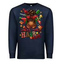 Navy santas favorite hair stylist afro messy bun Premium Sweatshirt - texasbilliewilder