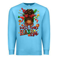 Ocean Blue santas favorite hair stylist afro messy bun Premium Sweatshirt - texasbilliewilder