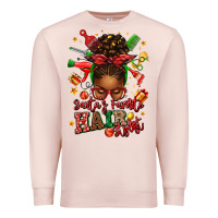Pale Pink santas favorite hair stylist afro messy bun Premium Sweatshirt - texasbilliewilder