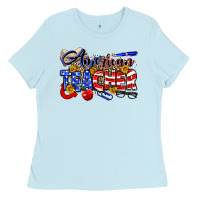 Baby Blue American Teacher Ladies Tee - Neo Western